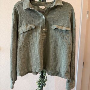 Lou & Grey Olive Green Textured Blouse